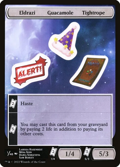 Eldrazi Guacamole Tightrope, carta Magic di tipo Stickers illustrata da Larissa Hasenheit & Mina Jeon