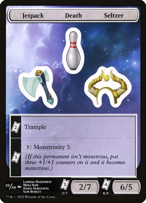Jetpack Death Seltzer, carta Magic di tipo Stickers illustrata da Larissa Hasenheit & Mina Jeon