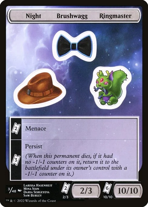 Night Brushwagg Ringmaster, carta Magic di tipo Stickers illustrata da Larissa Hasenheit & Mina Jeon