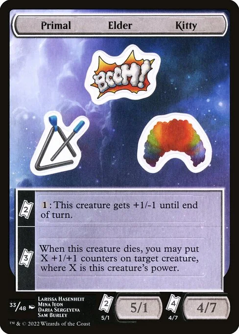 Primal Elder Kitty, carta Magic di tipo Stickers illustrata da Larissa Hasenheit & Mina Jeon