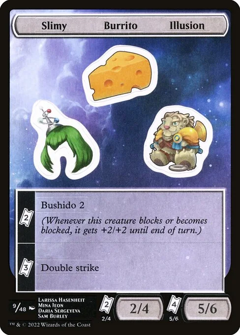 Slimy Burrito Illusion, carta Magic di tipo Stickers illustrata da Larissa Hasenheit & Mina Jeon