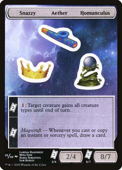 Snazzy Aether Homunculus, carta Magic di tipo Stickers illustrata da Larissa Hasenheit & Mina Jeon