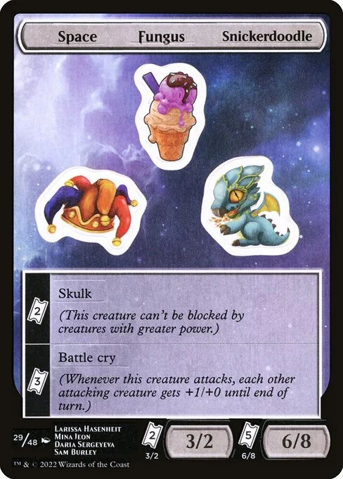 Space Fungus Snickerdoodle, carta Magic di tipo Stickers illustrata da Larissa Hasenheit & Mina Jeon