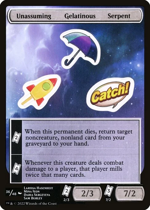 Unassuming Gelatinous Serpent, carta Magic di tipo Stickers illustrata da Larissa Hasenheit & Mina Jeon