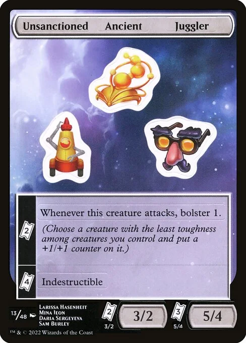 Unsanctioned Ancient Juggler, carta Magic di tipo Stickers illustrata da Larissa Hasenheit & Mina Jeon