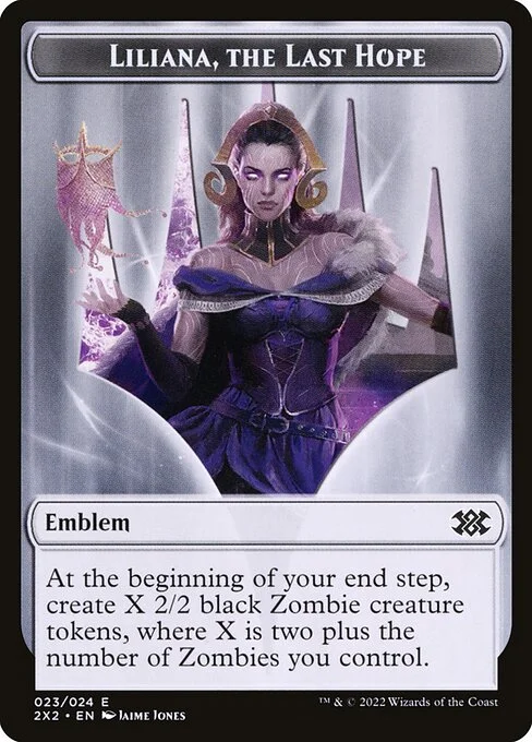 Liliana, the Last Hope Emblem, carta Magic di tipo Emblem — Liliana illustrata da Jaime Jones