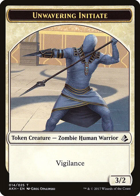 Unwavering Initiate, carta Magic di tipo Token Creature — Zombie Human Warrior illustrata da Greg Opalinski