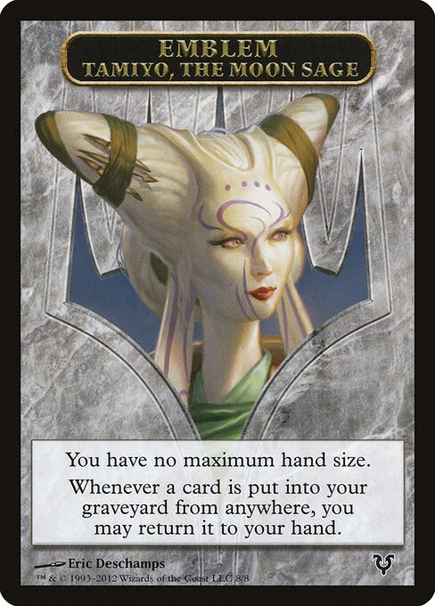 Tamiyo, the Moon Sage Emblem, carta Magic di tipo Emblem — Tamiyo illustrata da Eric Deschamps