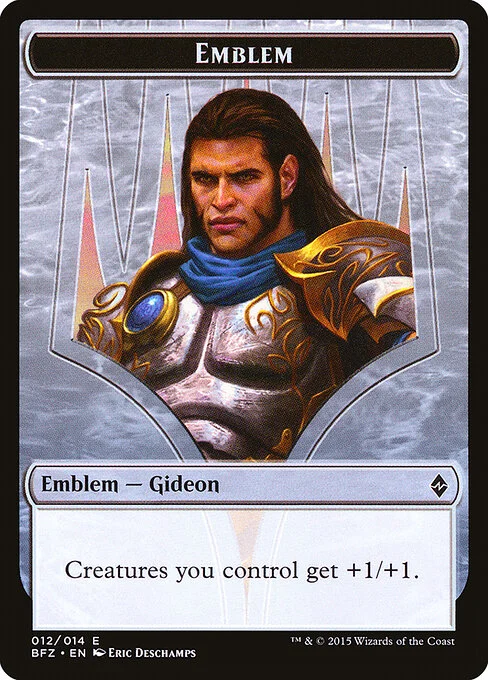 Gideon, Ally of Zendikar Emblem, carta Magic di tipo Emblem — Gideon illustrata da Eric Deschamps