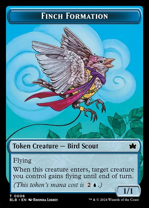 Finch Formation, carta Magic di tipo Token Creature — Bird Scout illustrata da Rhonda Libbey