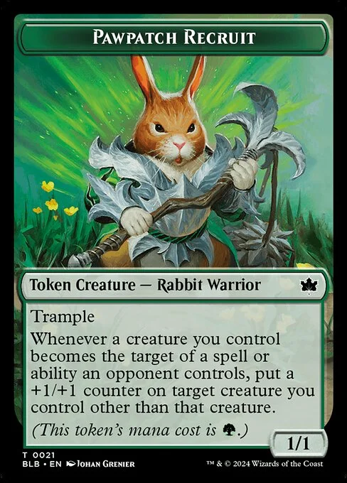 Pawpatch Recruit, carta Magic di tipo Token Creature — Rabbit Warrior illustrata da Johan Grenier