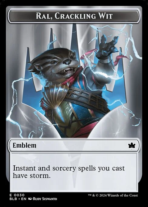 Ral, Crackling Wit Emblem, carta Magic di tipo Emblem illustrata da Rudy Siswanto