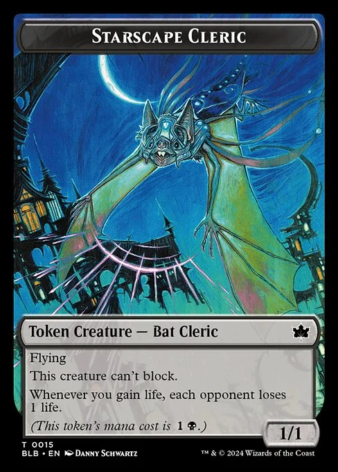 Starscape Cleric, carta Magic di tipo Token Creature — Bat Cleric illustrata da Danny Schwartz