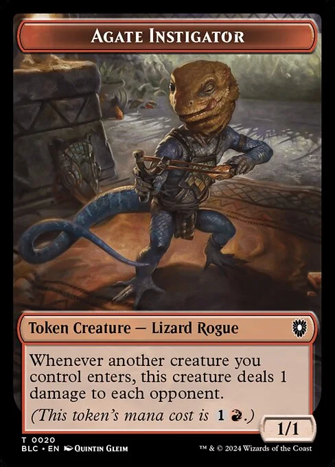 Agate Instigator, carta Magic di tipo Token Creature — Lizard Rogue illustrata da Quintin Gleim