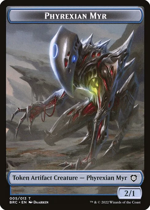 Phyrexian Myr, carta Magic di tipo Token Artifact Creature — Phyrexian Myr illustrata da Daarken