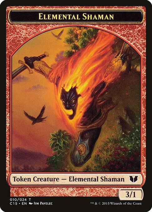 Elemental Shaman, carta Magic di tipo Token Creature — Elemental Shaman illustrata da Jim Pavelec