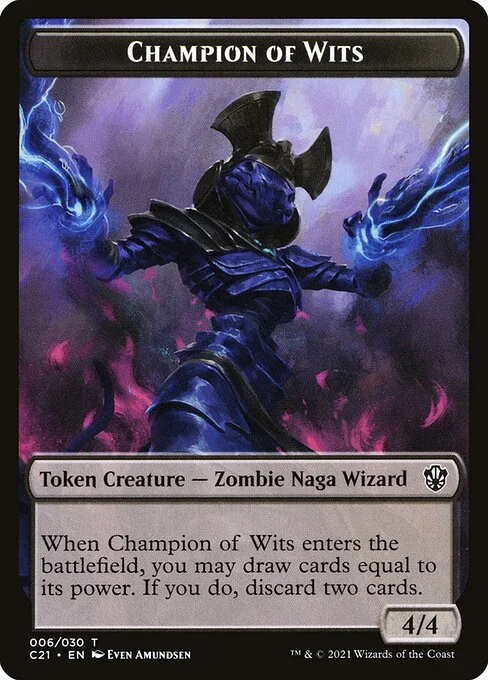 Champion of Wits, carta Magic di tipo Token Creature — Zombie Naga Wizard illustrata da Even Amundsen