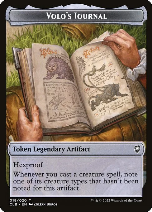 Volo's Journal, carta Magic di tipo Token Legendary Artifact illustrata da Zoltan Boros