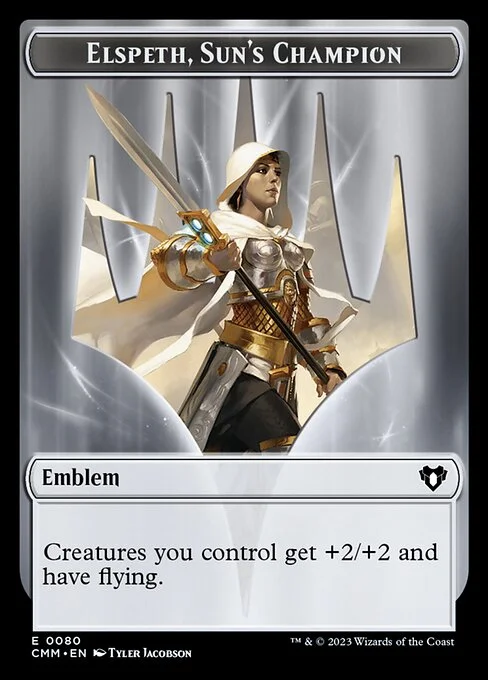 Elspeth, Sun's Champion Emblem, carta Magic di tipo Emblem — Elspeth illustrata da Tyler Jacobson