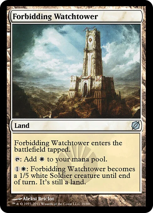 Forbidding Watchtower, carta Magic di tipo Land illustrata da Aleksi Briclot