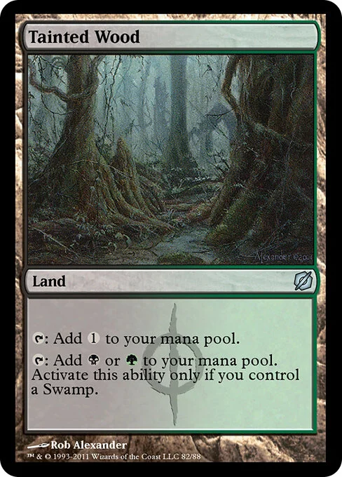 Tainted Wood, carta Magic di tipo Land illustrata da Rob Alexander