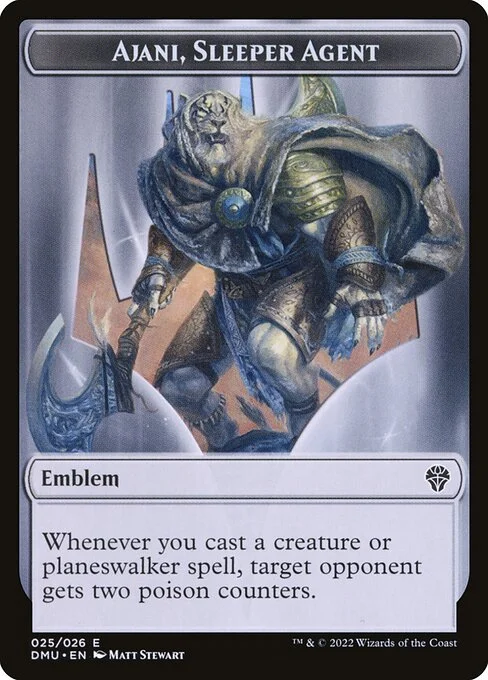Ajani, Sleeper Agent Emblem, carta Magic di tipo Emblem illustrata da Matt Stewart