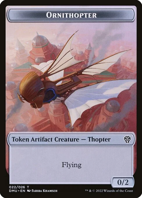 Ornithopter, carta Magic di tipo Token Artifact Creature — Thopter illustrata da Fariba Khamseh
