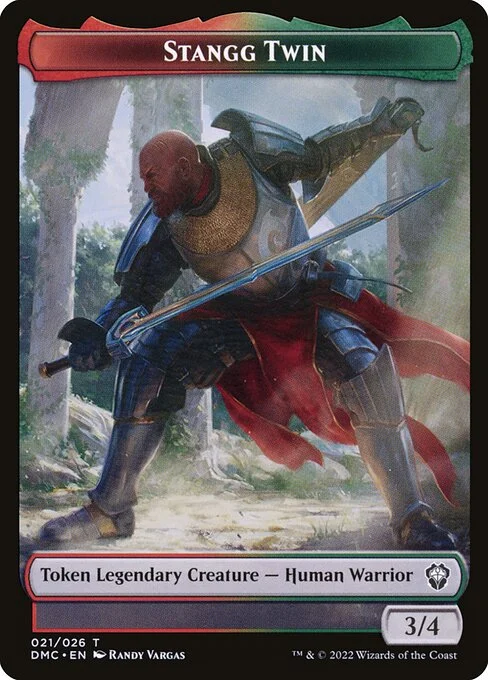 Stangg Twin, carta Magic di tipo Token Legendary Creature — Human Warrior illustrata da Randy Vargas