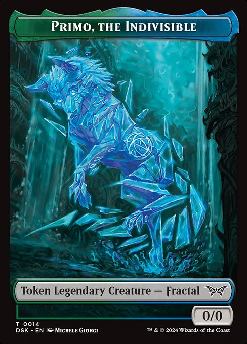 Primo, the Indivisible, carta Magic di tipo Token Legendary Creature — Fractal illustrata da Michele Giorgi