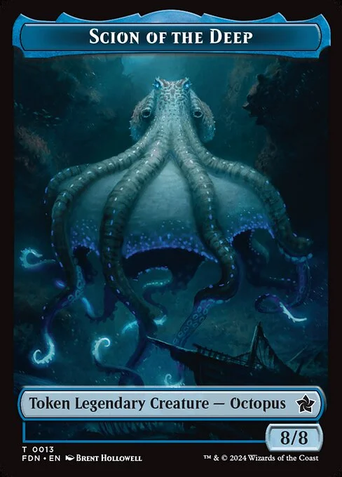 Scion of the Deep, carta Magic di tipo Token Legendary Creature — Octopus illustrata da Brent Hollowell
