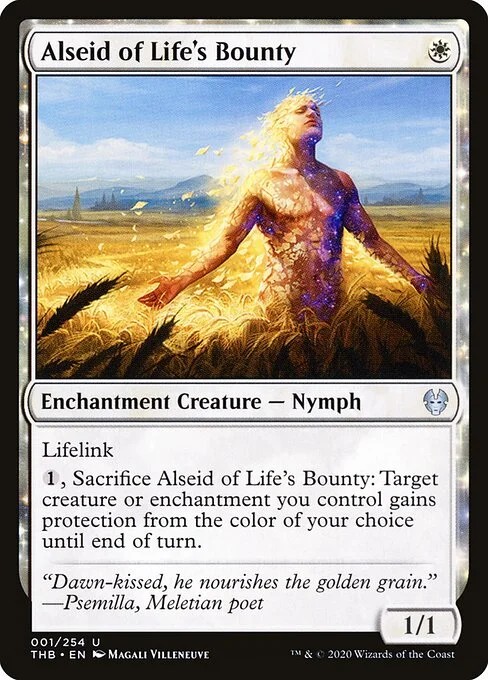 Alseid of Life's Bounty, carta Magic di tipo Enchantment Creature — Nymph illustrata da Magali Villeneuve