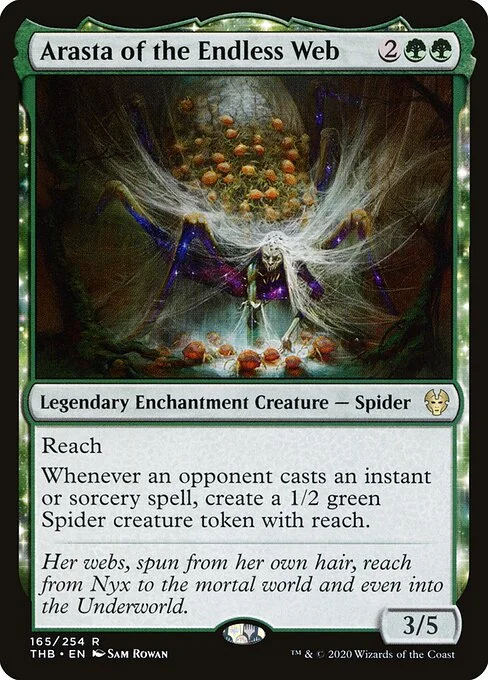 Arasta of the Endless Web, carta Magic di tipo Legendary Enchantment Creature — Spider illustrata da Sam Rowan
