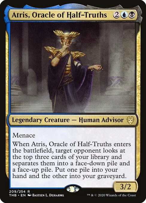 Atris, Oracle of Half-Truths, carta Magic di tipo Legendary Creature — Human Advisor illustrata da Bastien L. Deharme