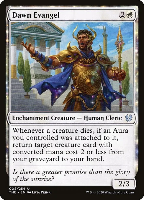 Dawn Evangel, carta Magic di tipo Enchantment Creature — Human Cleric illustrata da Livia Prima