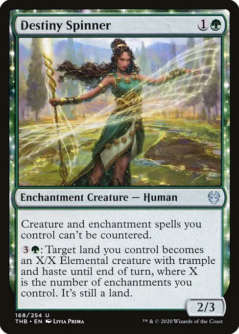 Destiny Spinner, carta Magic di tipo Enchantment Creature — Human illustrata da Livia Prima