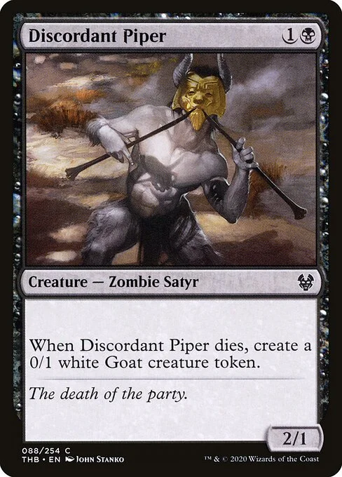 Discordant Piper, carta Magic di tipo Creature — Zombie Satyr illustrata da John Stanko