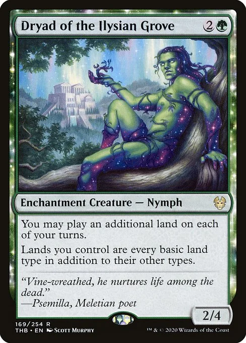 Dryad of the Ilysian Grove, carta Magic di tipo Enchantment Creature — Nymph Dryad illustrata da Scott Murphy