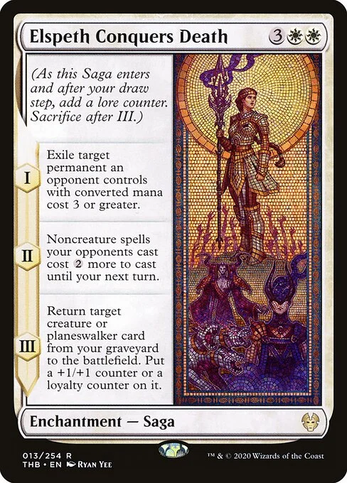 Elspeth Conquers Death, carta Magic di tipo Enchantment — Saga illustrata da Ryan Yee
