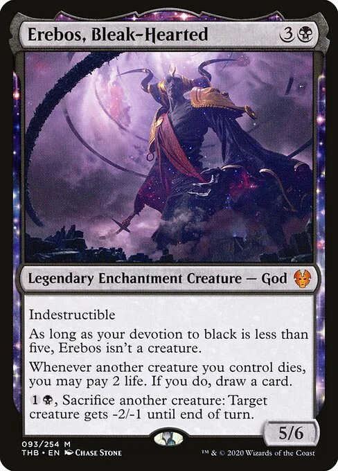 Erebos, Bleak-Hearted, carta Magic di tipo Legendary Enchantment Creature — God illustrata da Chase Stone