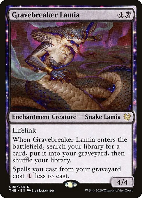 Gravebreaker Lamia, carta Magic di tipo Enchantment Creature — Snake Lamia illustrata da Lius Lasahido