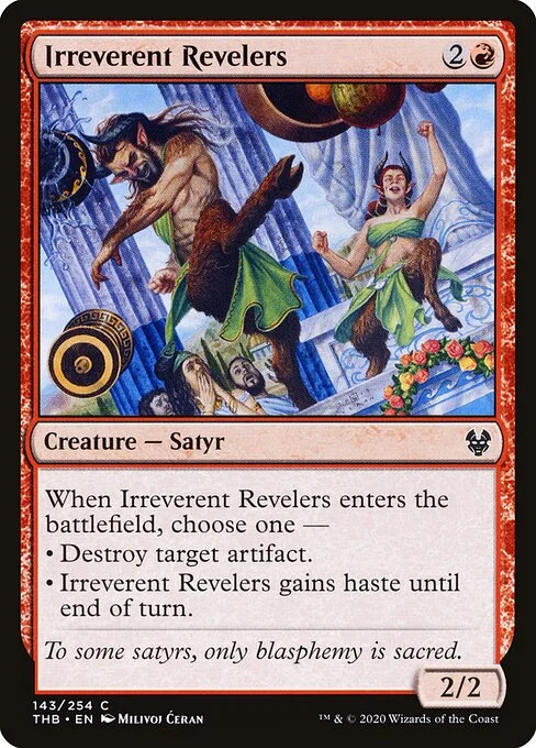 Irreverent Revelers, carta Magic di tipo Creature — Satyr illustrata da Milivoj Ćeran