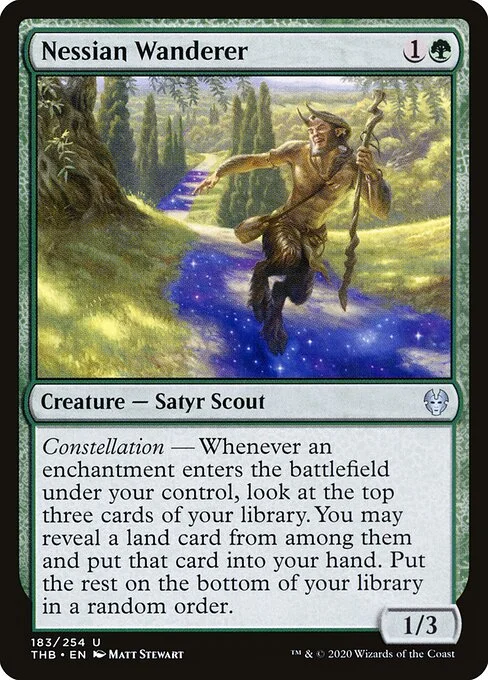 Nessian Wanderer, carta Magic di tipo Creature — Satyr Scout illustrata da Matt Stewart