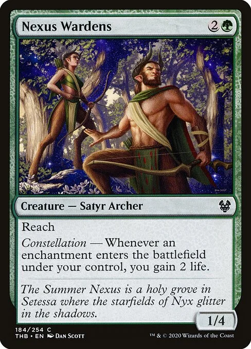 Nexus Wardens, carta Magic di tipo Creature — Satyr Archer illustrata da Dan Murayama Scott