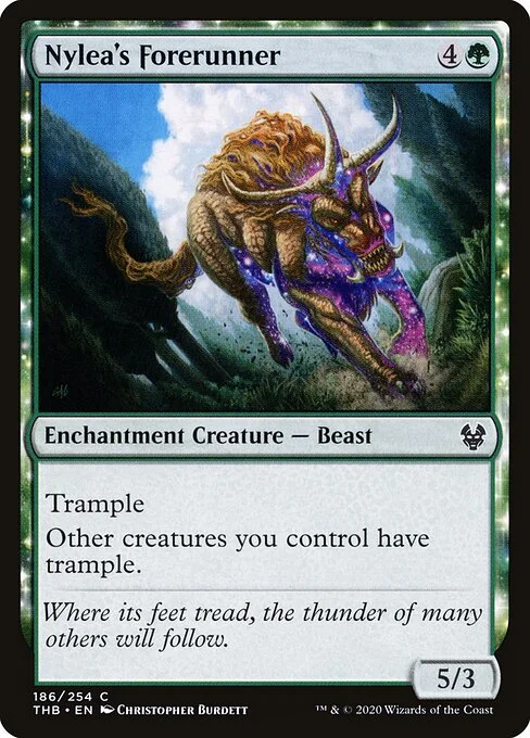 Nylea's Forerunner, carta Magic di tipo Enchantment Creature — Beast illustrata da Christopher Burdett