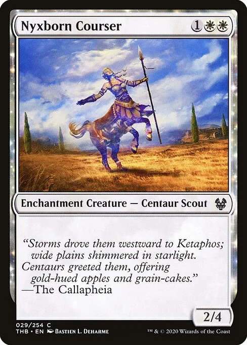 Nyxborn Courser, carta Magic di tipo Enchantment Creature — Centaur Scout illustrata da Bastien L. Deharme