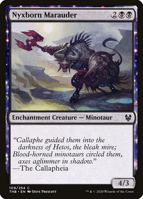 Nyxborn Marauder, carta Magic di tipo Enchantment Creature — Minotaur illustrata da Steve Prescott