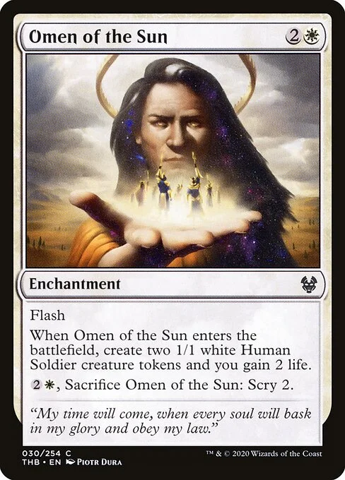 Omen of the Sun, carta Magic di tipo Enchantment illustrata da Piotr Dura