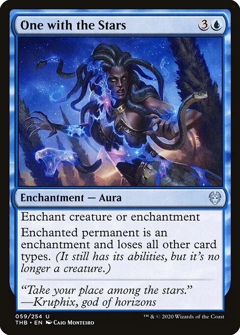 One with the Stars, carta Magic di tipo Enchantment — Aura illustrata da Caio Monteiro
