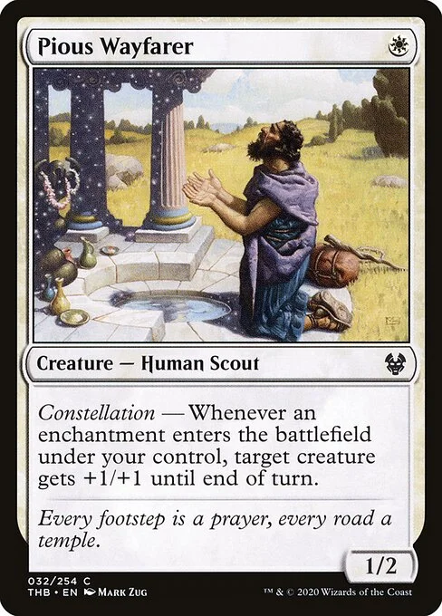 Pious Wayfarer, carta Magic di tipo Creature — Human Scout illustrata da Mark Zug