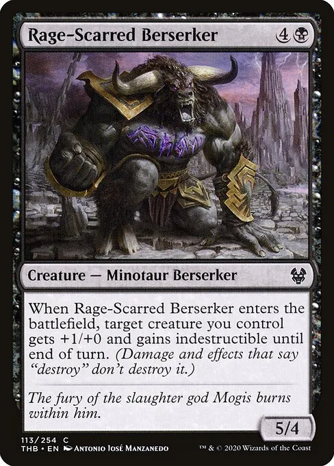 Rage-Scarred Berserker, carta Magic di tipo Creature — Minotaur Berserker illustrata da Antonio José Manzanedo